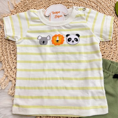 Conj. Camiseta Coala, Leão com Panda e Bermuda - Verde